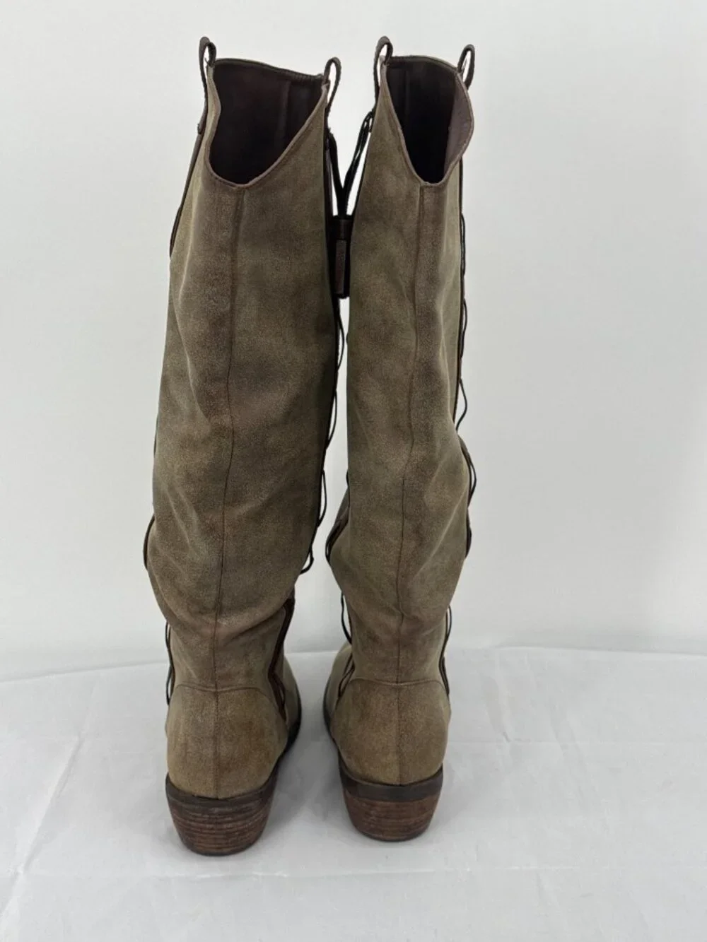 Restricted Taupe Suede Tall Riding Boots Tassel Trim Boho Western Size 7.5